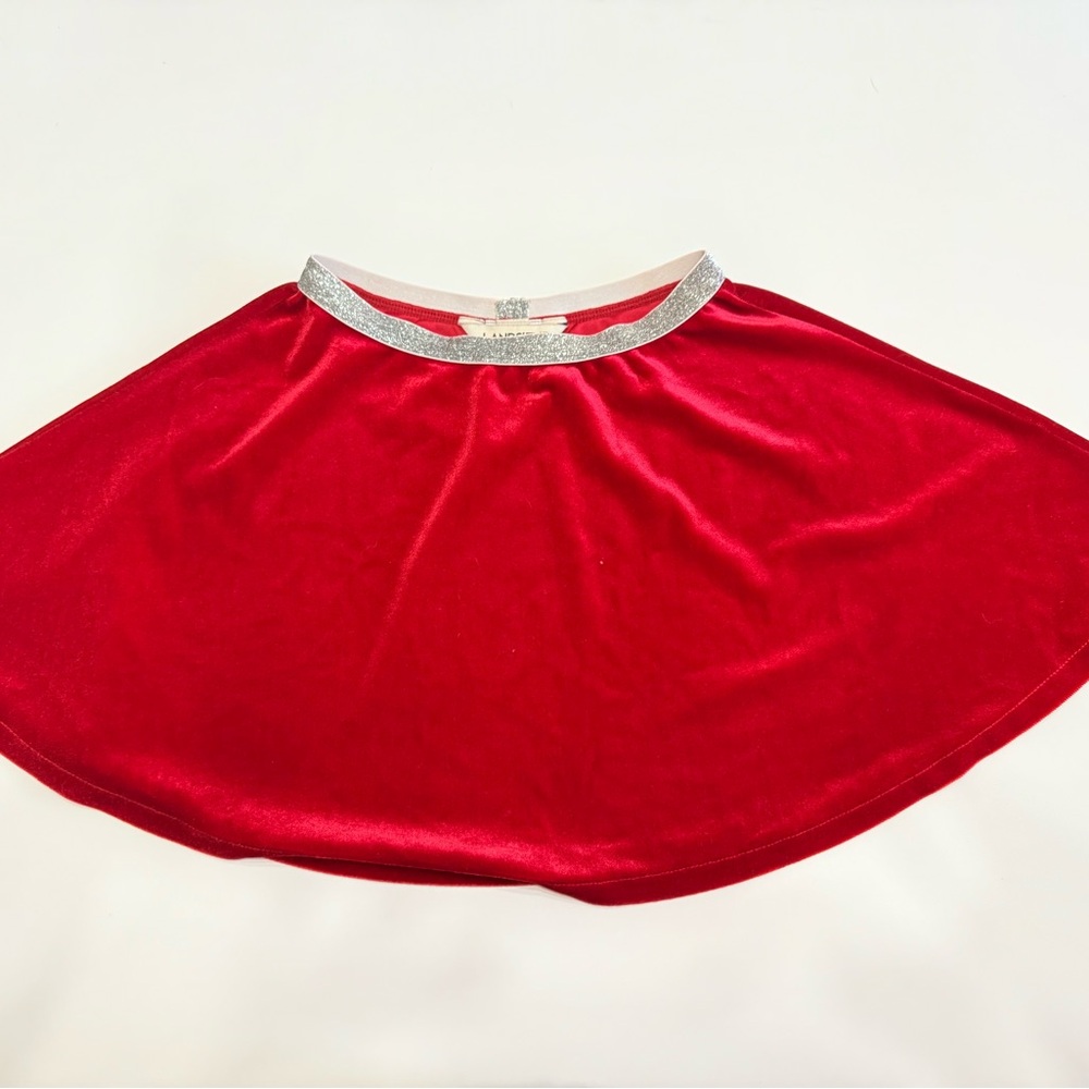 Girls 6X-7 Land’s End Red Velour Skirt with silver sparkle waistband